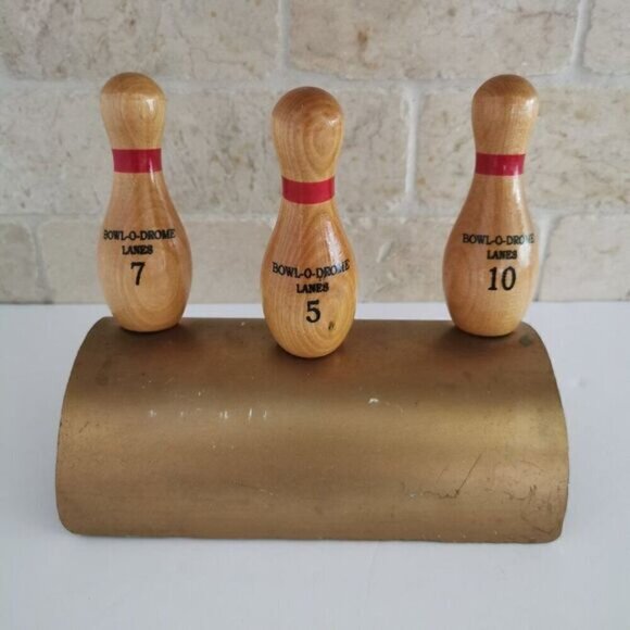Vintage Wooden Bowling Pins Trophy, Bowl-O-Rama Lanes - Picture 2 of 9